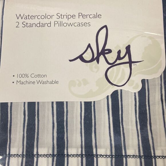 Sky Watercolor Stripe Percale Standard Pillowcase, Pair - Picture 3 of 4
